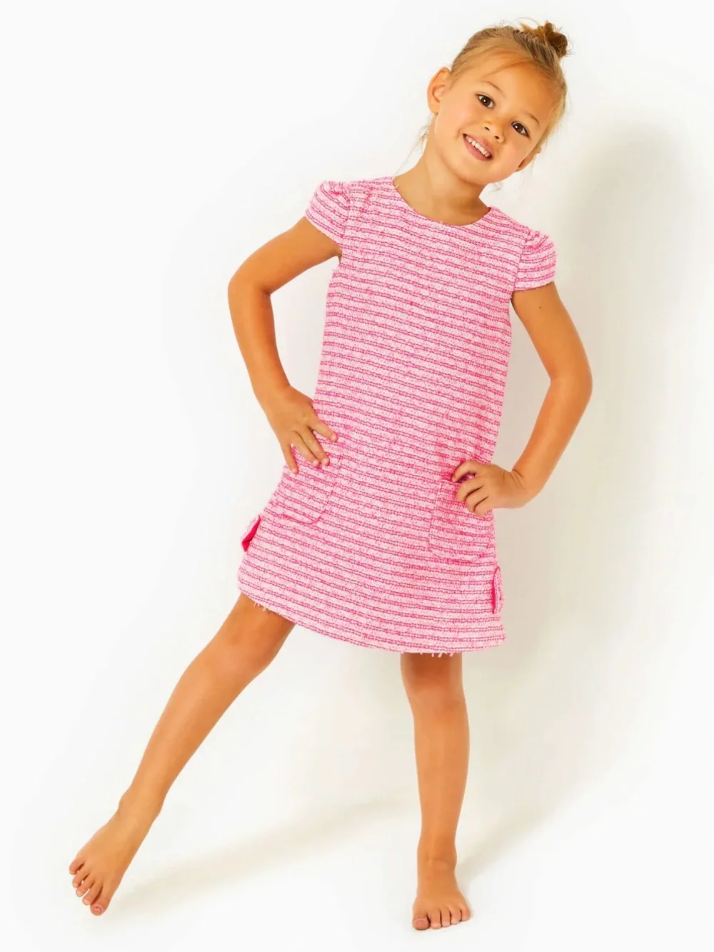 Lilly Pulitzer little Lilly shift girls pink palms fantasy tweed dress sz 5